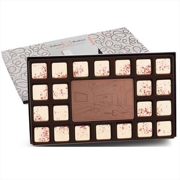 CC3023S 23 Piece Ensemble Custom Chocolate Bar With Peppermint Bark Boarder
